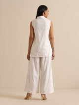 White Pineapple Sleeveless Jacket Pant Set