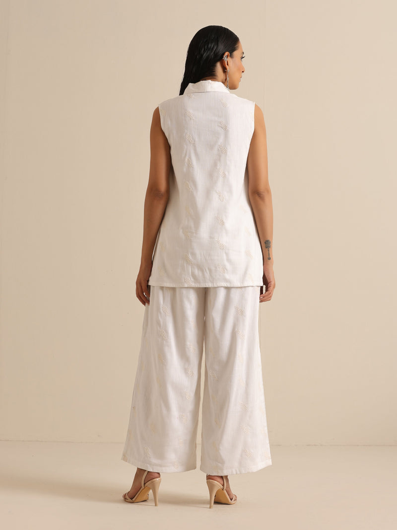White Pineapple Sleeveless Jacket Pant Set
