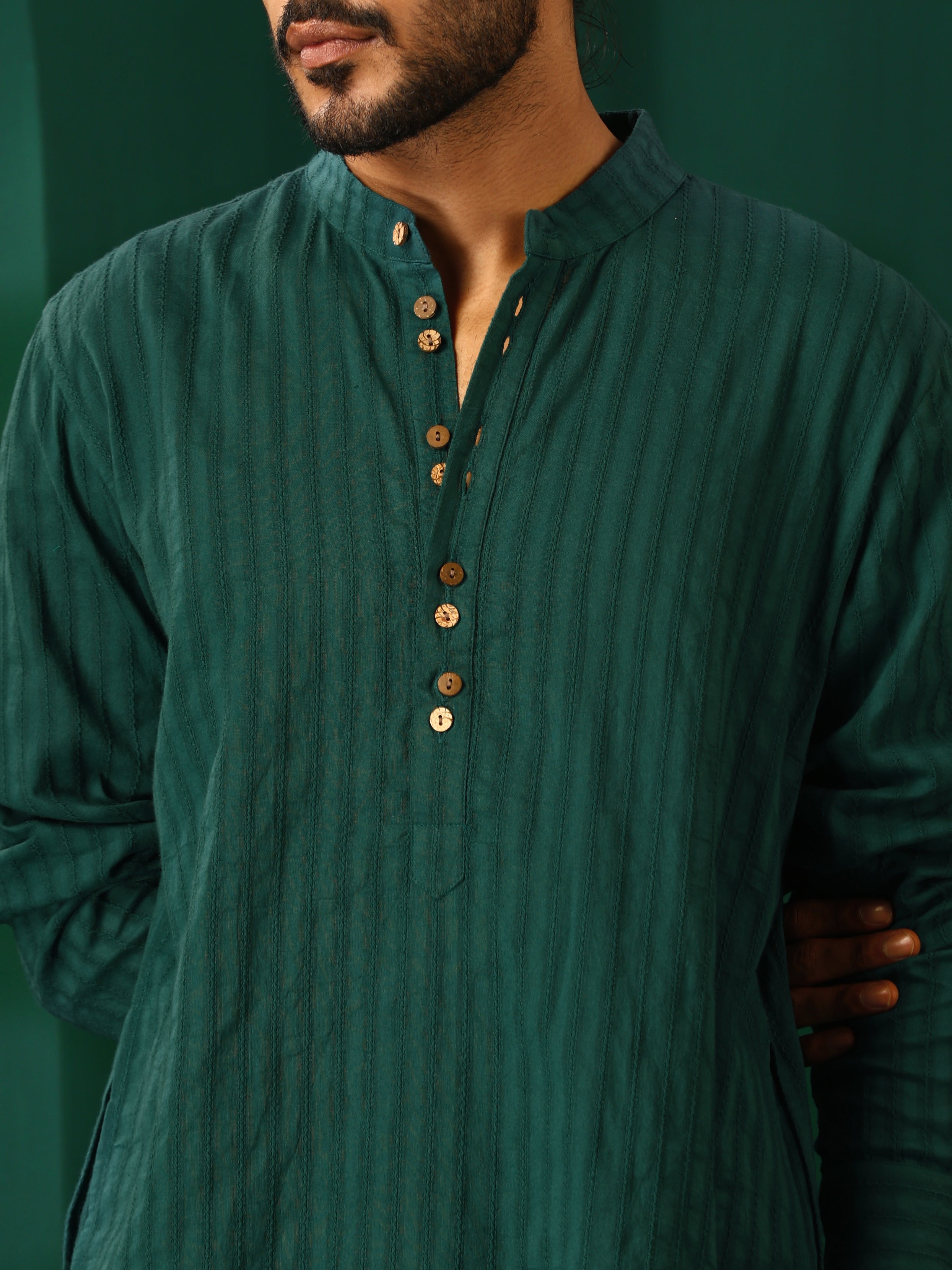 trueBrowns Men Turquoise Dobby Co-ord Set