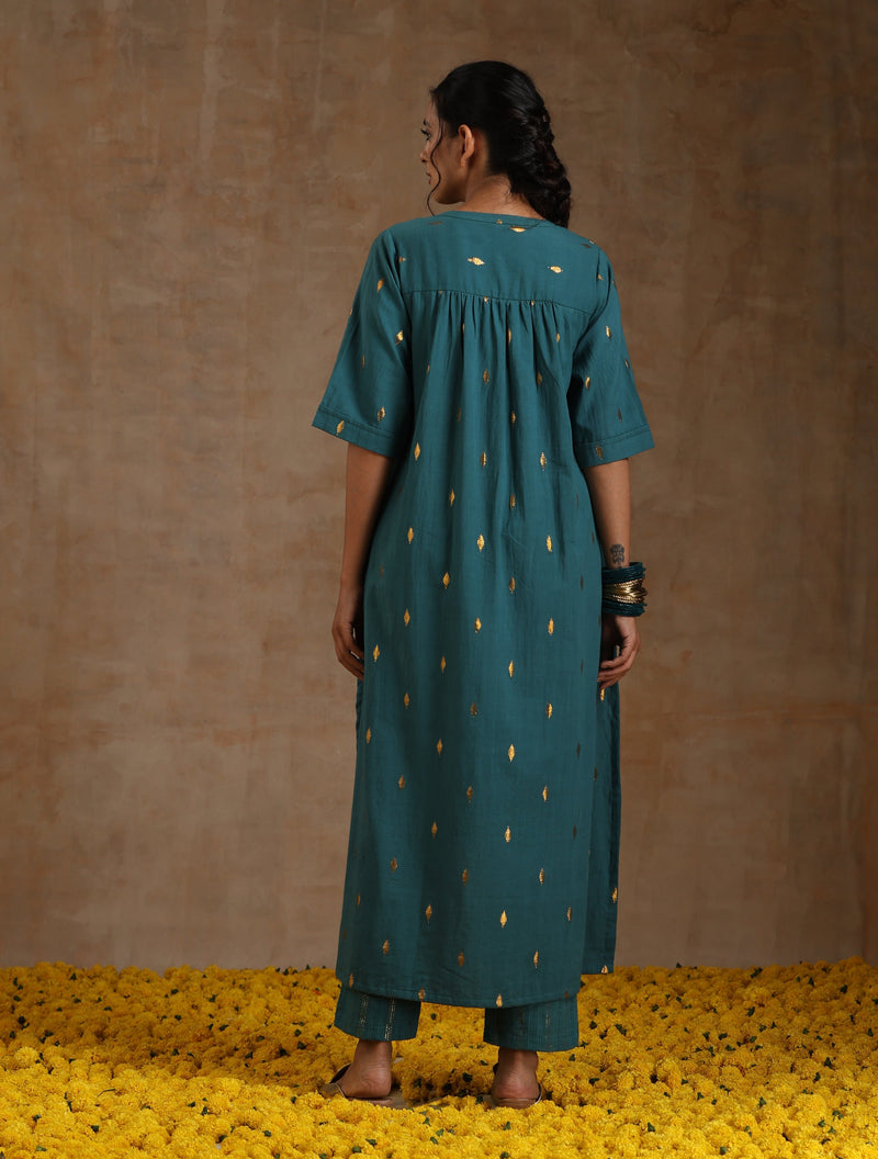 Deep Sea Gold Cotton Relaxed High-Low Kurta Set
