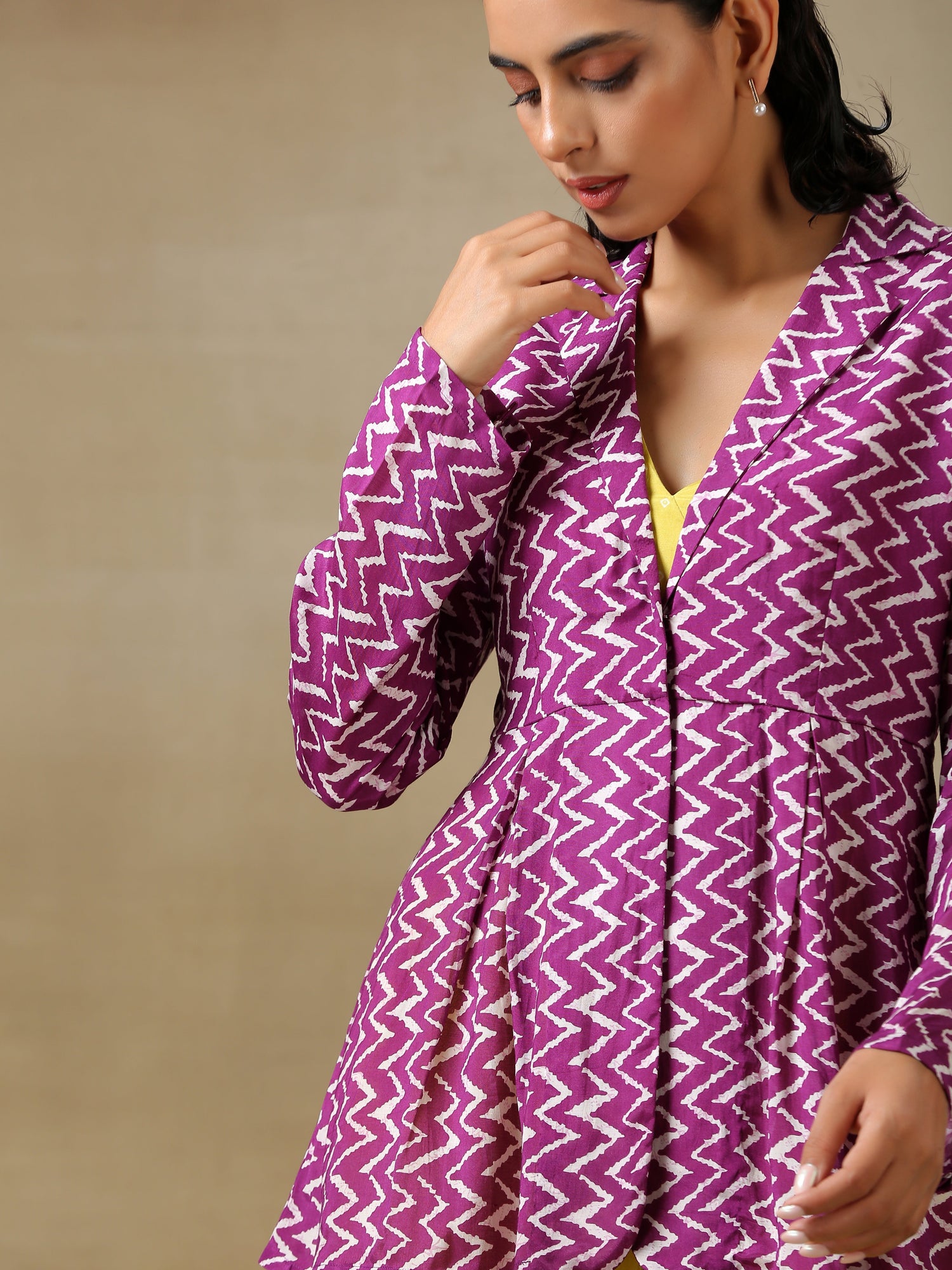 Lime Green Bandhani Printed Silk Top Pant with Purple Printed Jacket Set