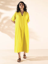 trueBrowns Lime Cotton Front Slit Dress
