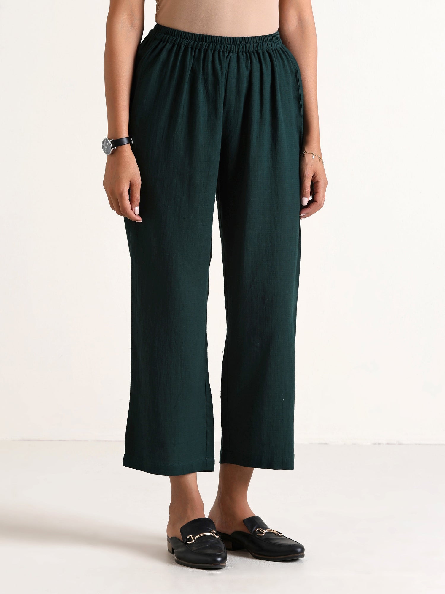 Dark Green Sleeveless Flared  Kurta Pant Set
