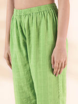 trueBrowns Green Cotton Dobby Sleeveless Kurta Pant Set
