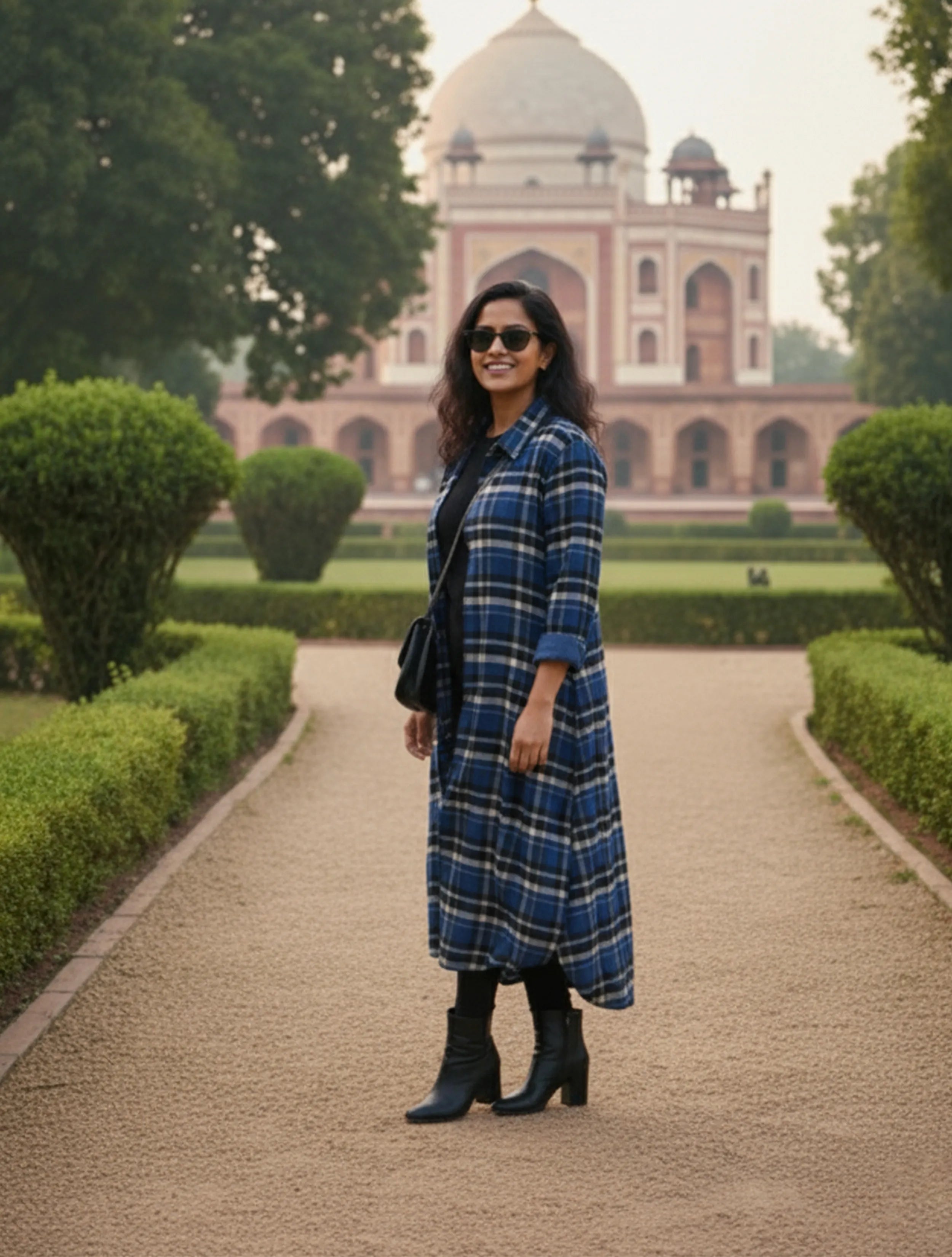 trueBrowns Blue Check Long Shirt Dress