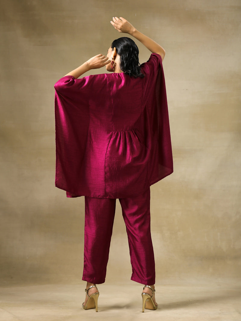 Purple Textured Silk Gathered Kaftan Co-Ord Set | Relove