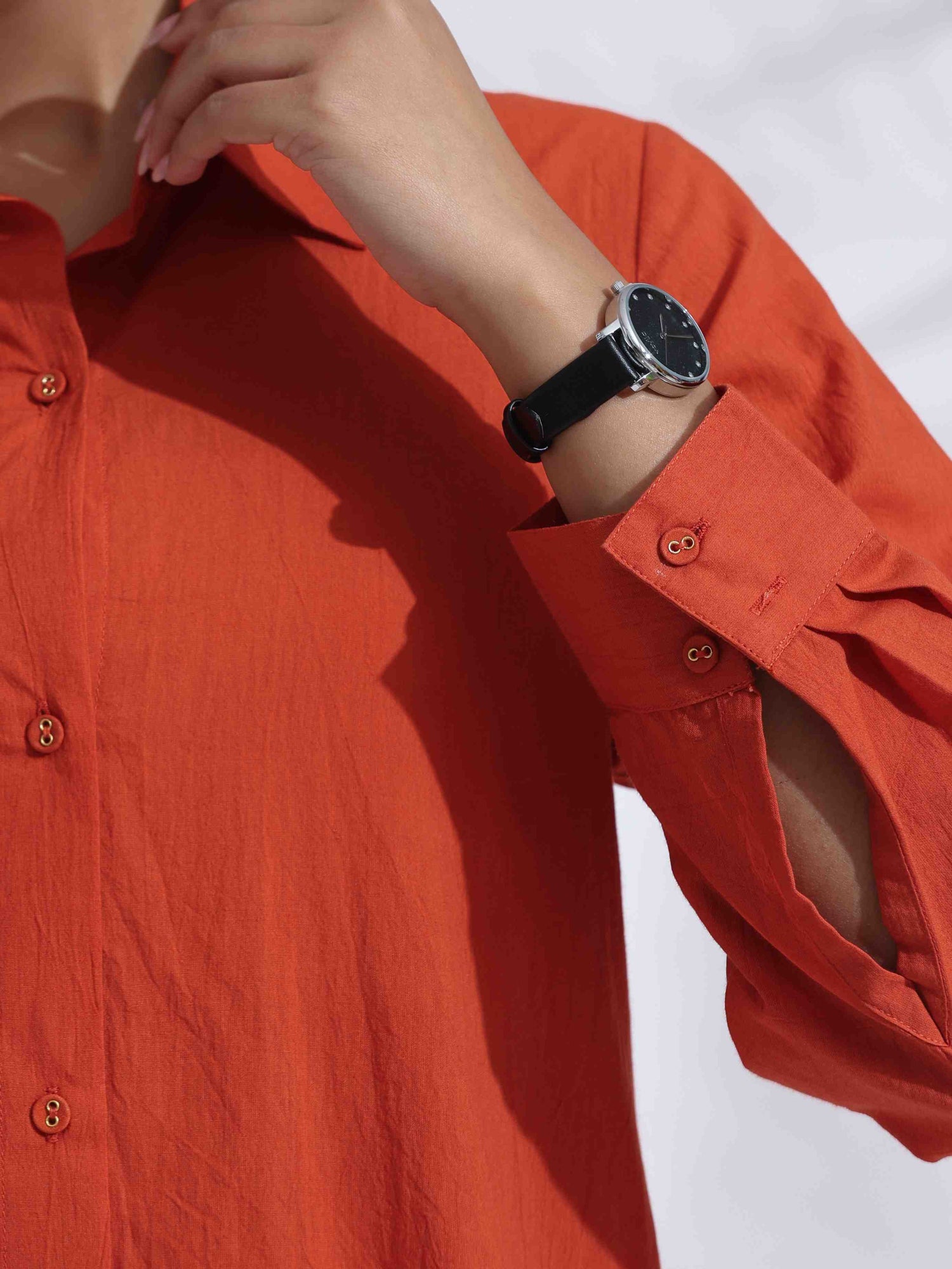 trueBrowns Orange Cotton Solid Shirt Kurta Co-ord Set