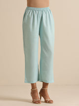Sky Blue Slub Sleeveless Flared Kurta Pant Set