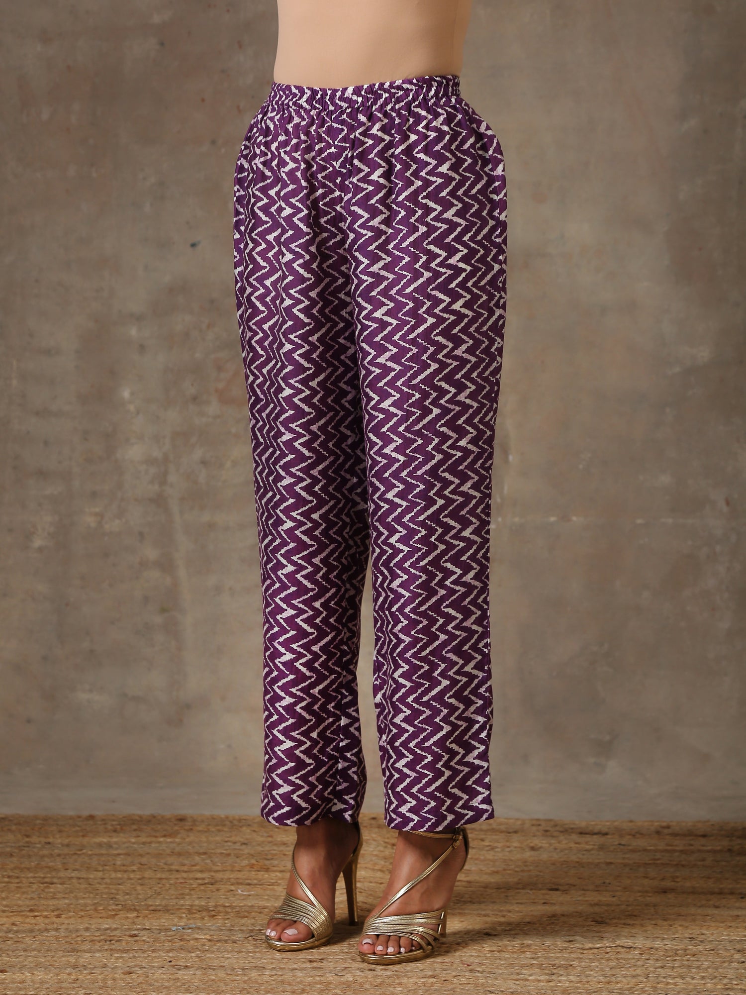 Purple White Lehariya Printed Silk Co-Ord Set