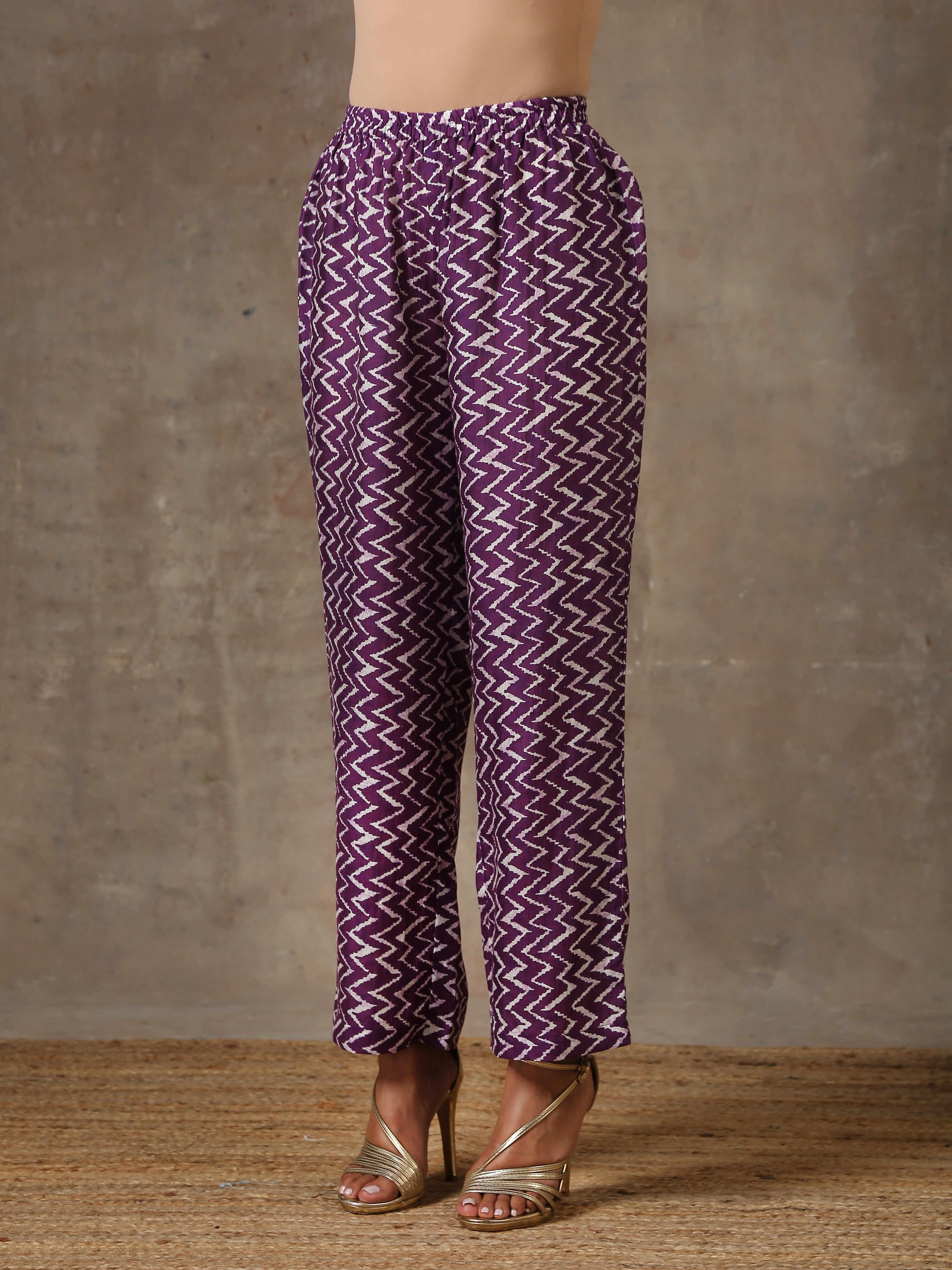 Purple White Lehariya Printed Silk Co-Ord Set