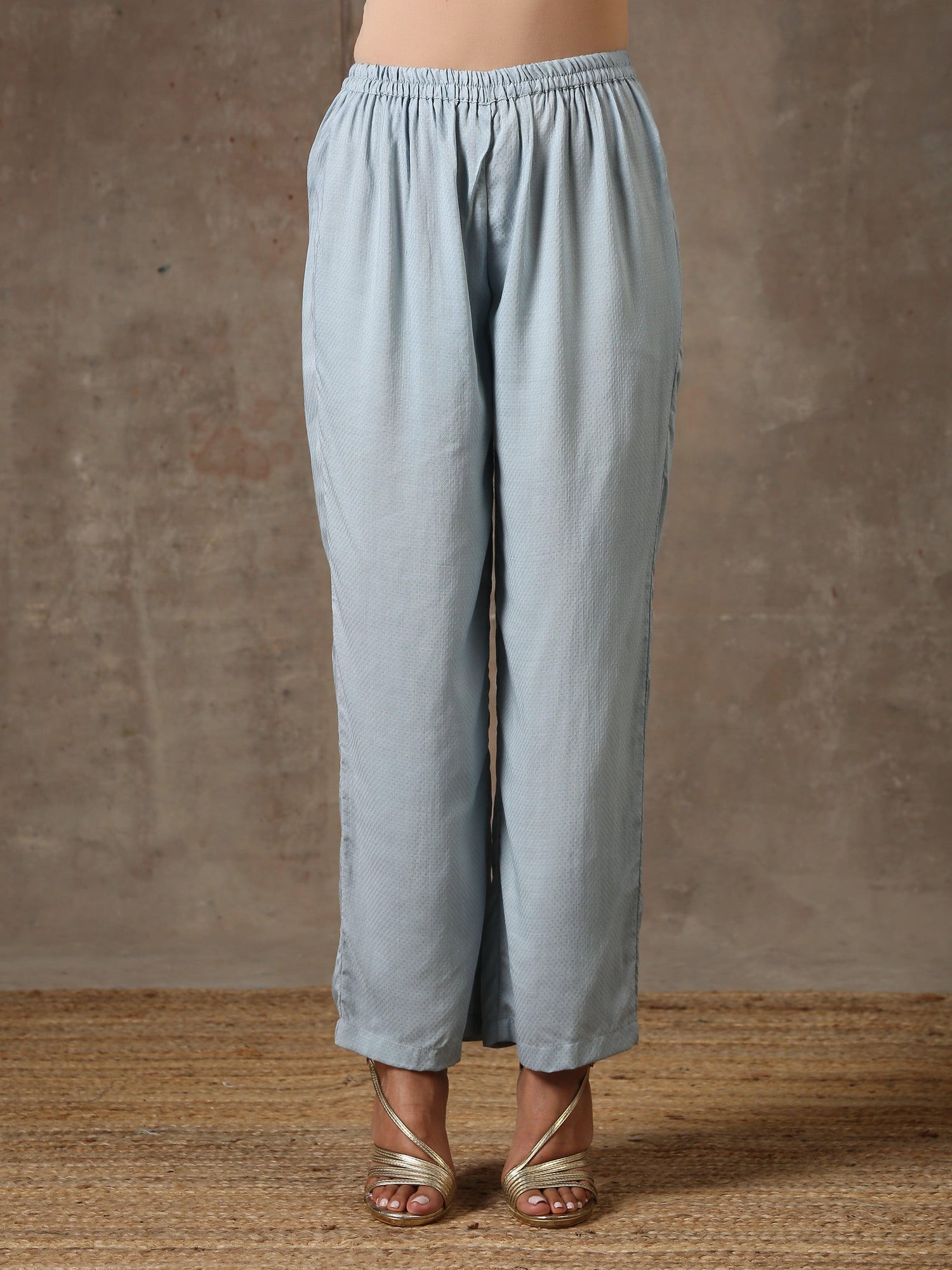 The Daphne - Light Blue Solid Textured Kurta Pant Set - trueBrowns