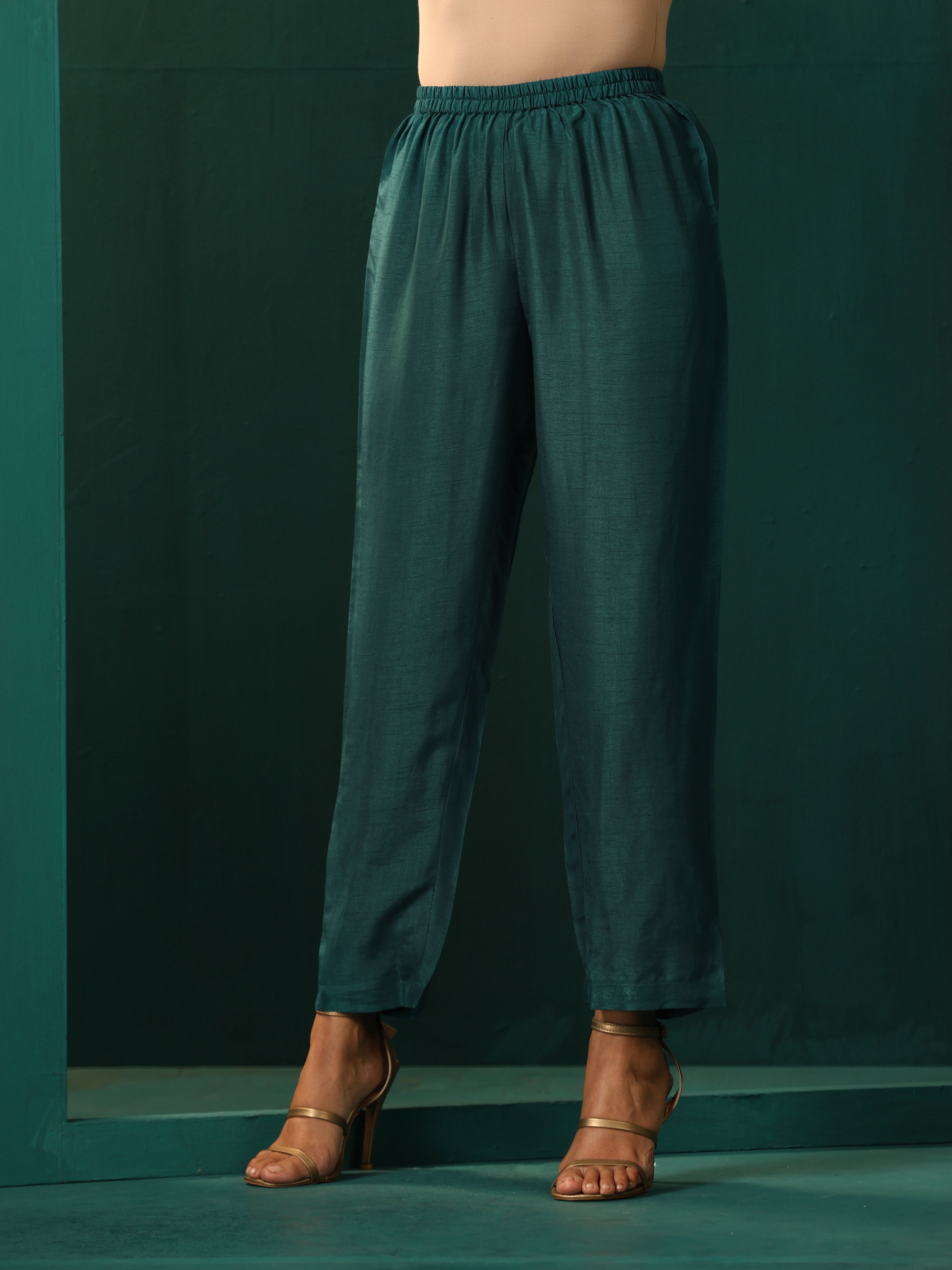 trueBrowns Teal Silk Handkerchief Kurta Pant Set
