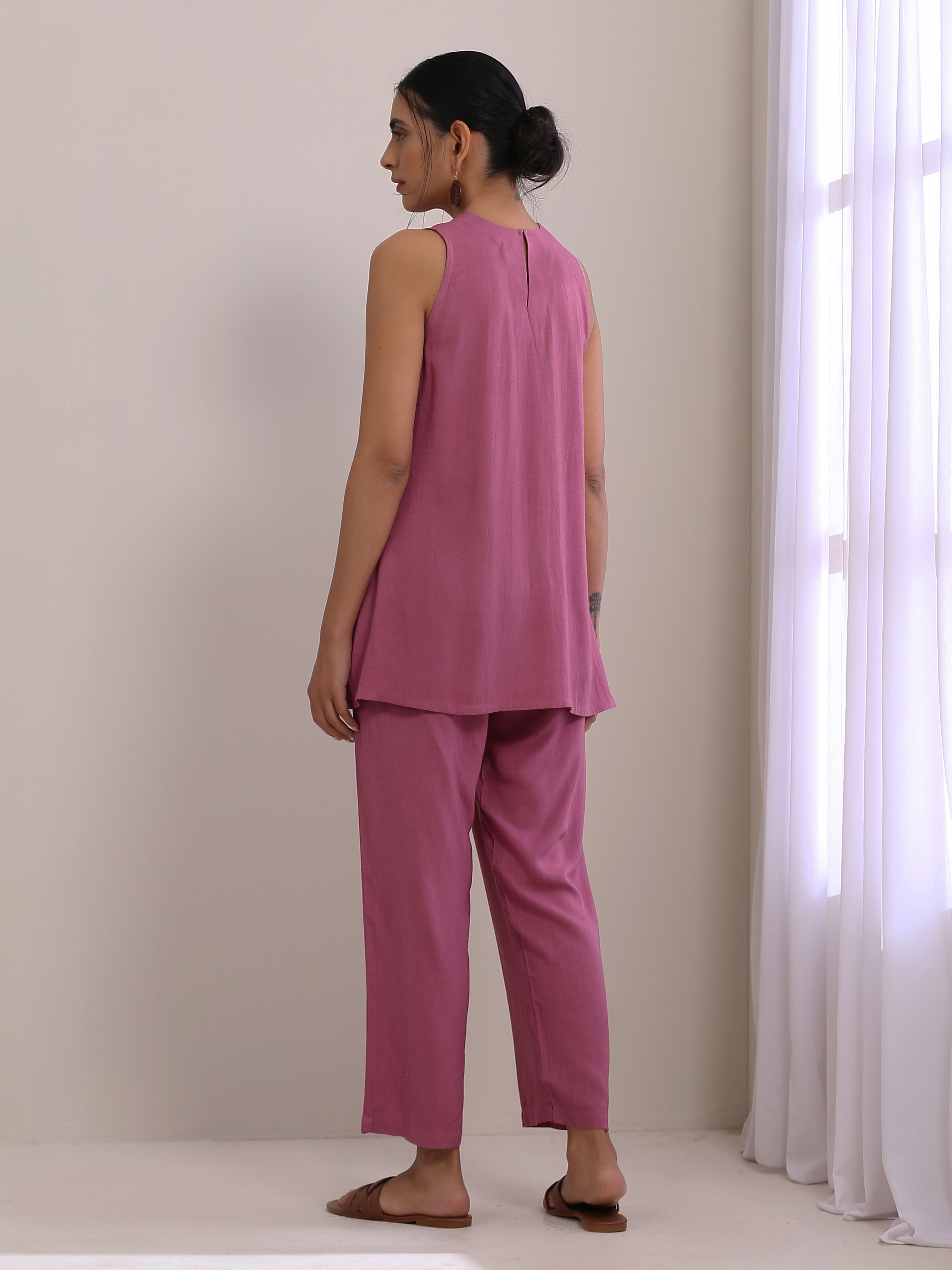 Onion Pink Dobby Sleeveless Short Co-Ord Set