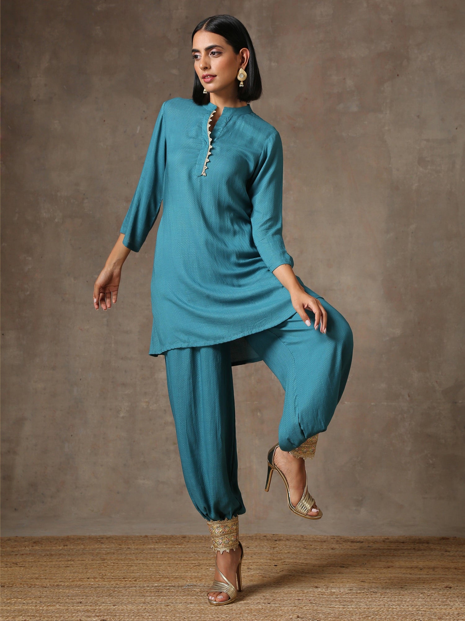 The Kate - Aqua Solid Textured Co-Ord Set - trueBrowns