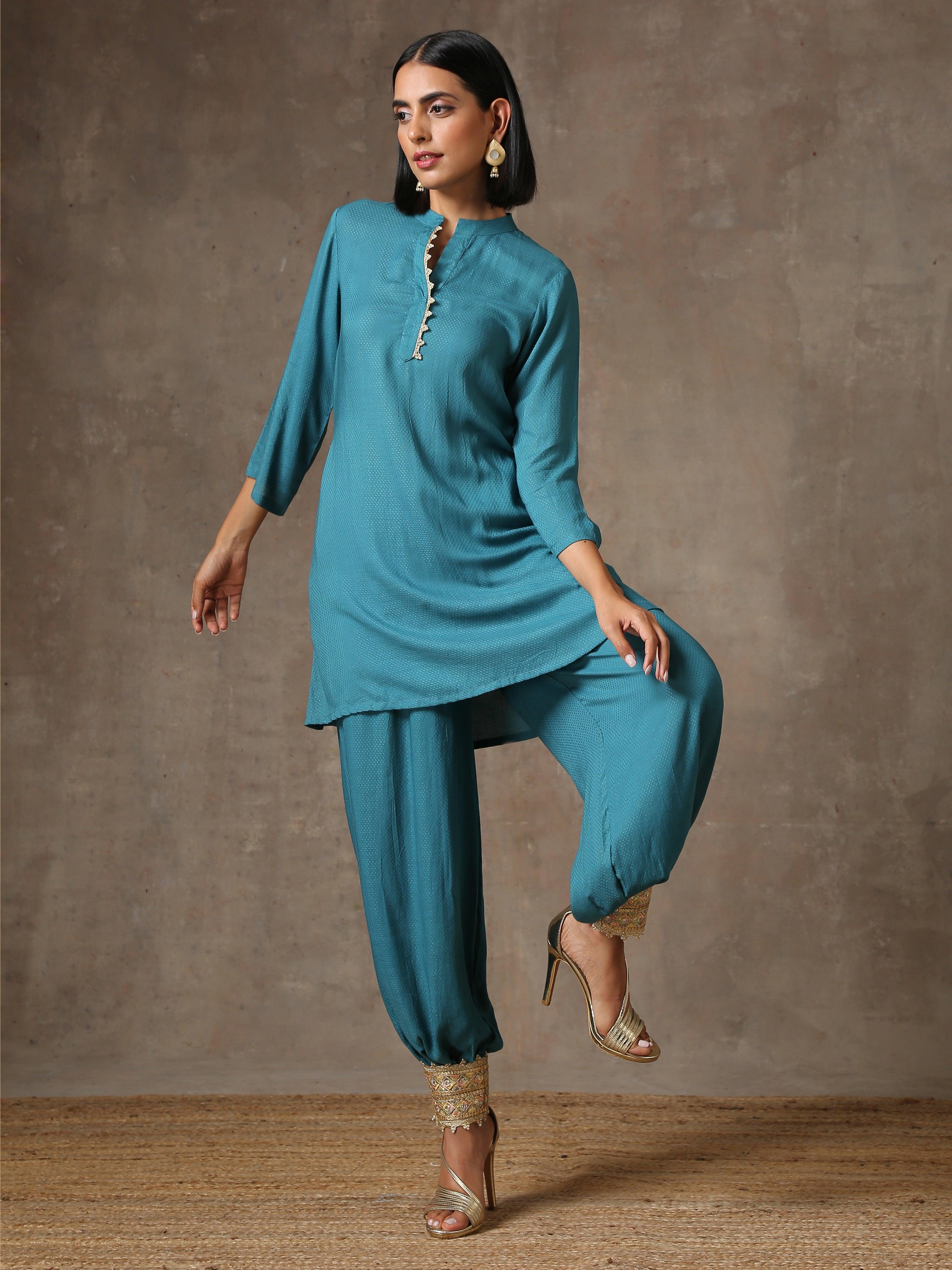 The Kate - Aqua Solid Textured Co-Ord Set - trueBrowns