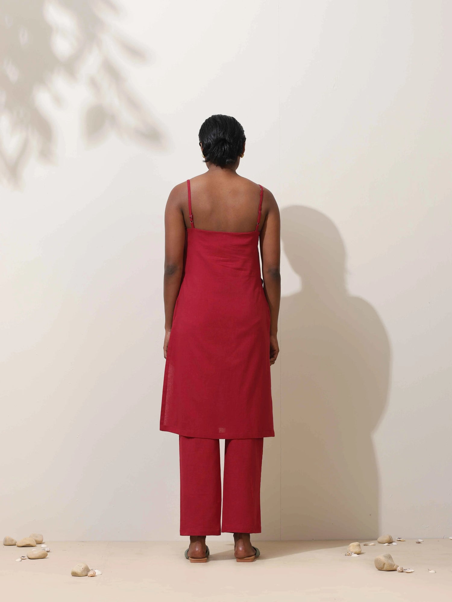 trueBrowns Maroon Cotton Kurta Co-Ord Set