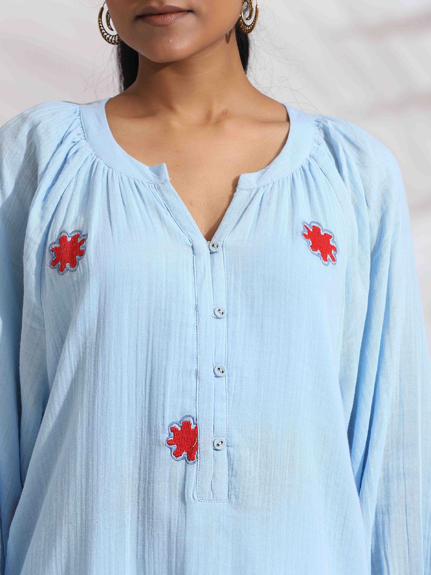 trueBrowns Blue Cotton Embroidered Dress