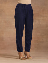 trueBrowns Midnight Blue Velvet Solid Co-ord Set