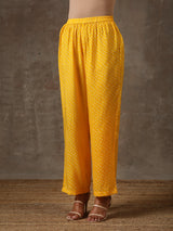 Yellow Bandhani Flare Printed Silk Co-Ord Set | Relove