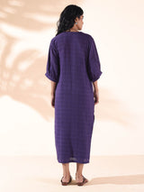 trueBrowns Purple Cotton Dobby Slit Dress