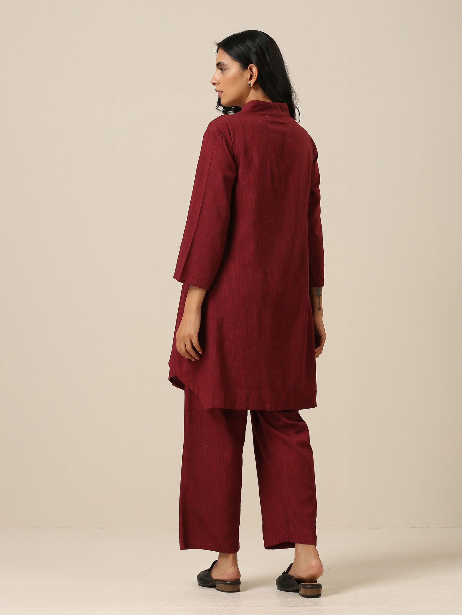 Ruby Wine Slub Textured Collar Co-Ord Set