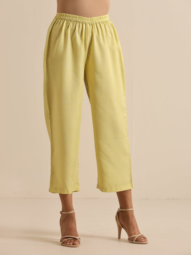 Spark Green Slub High Slit Kurta Pant Set