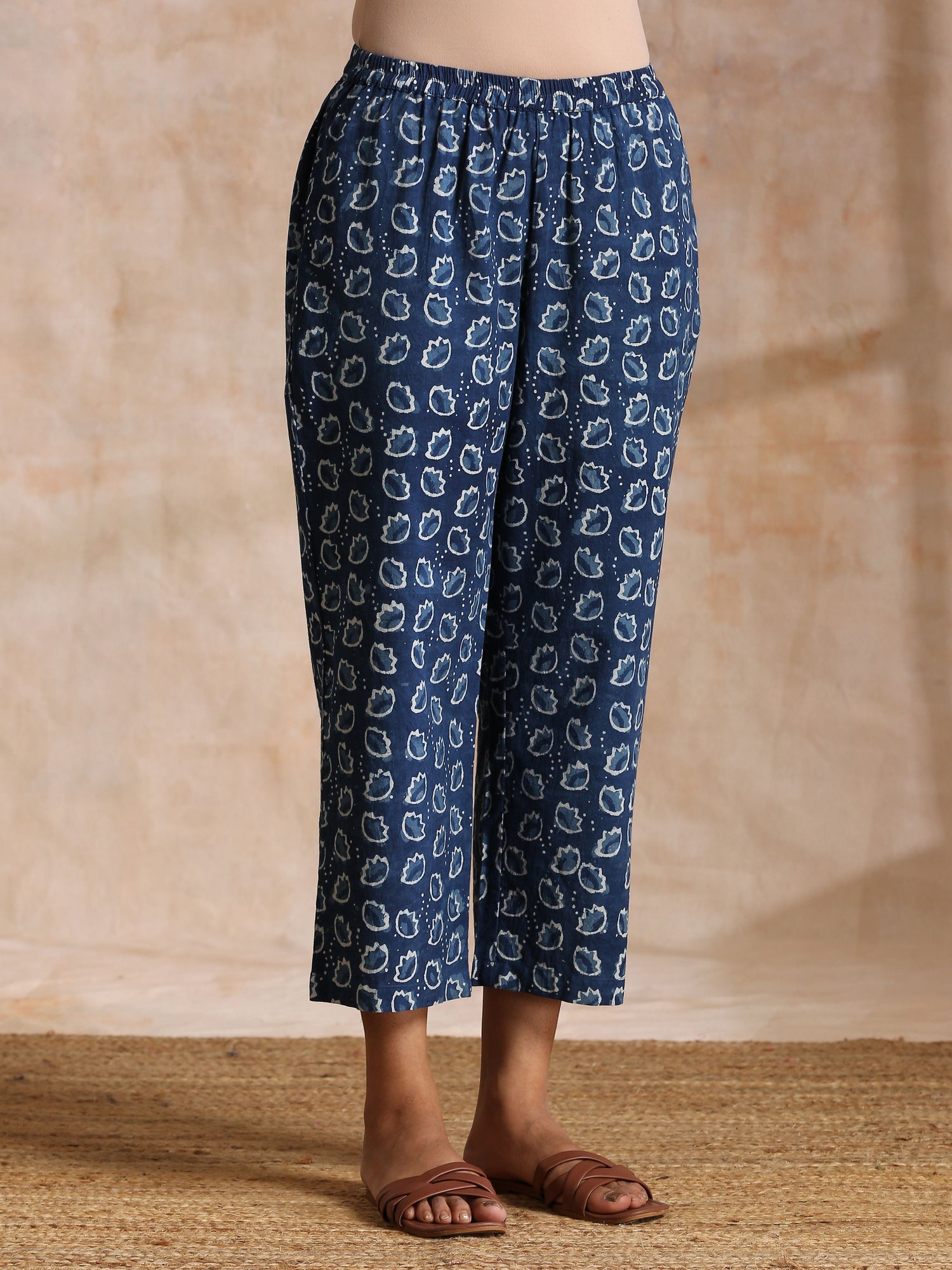 Indigo Dabu Floral Print Cotton Kaftan Co-Ord Set