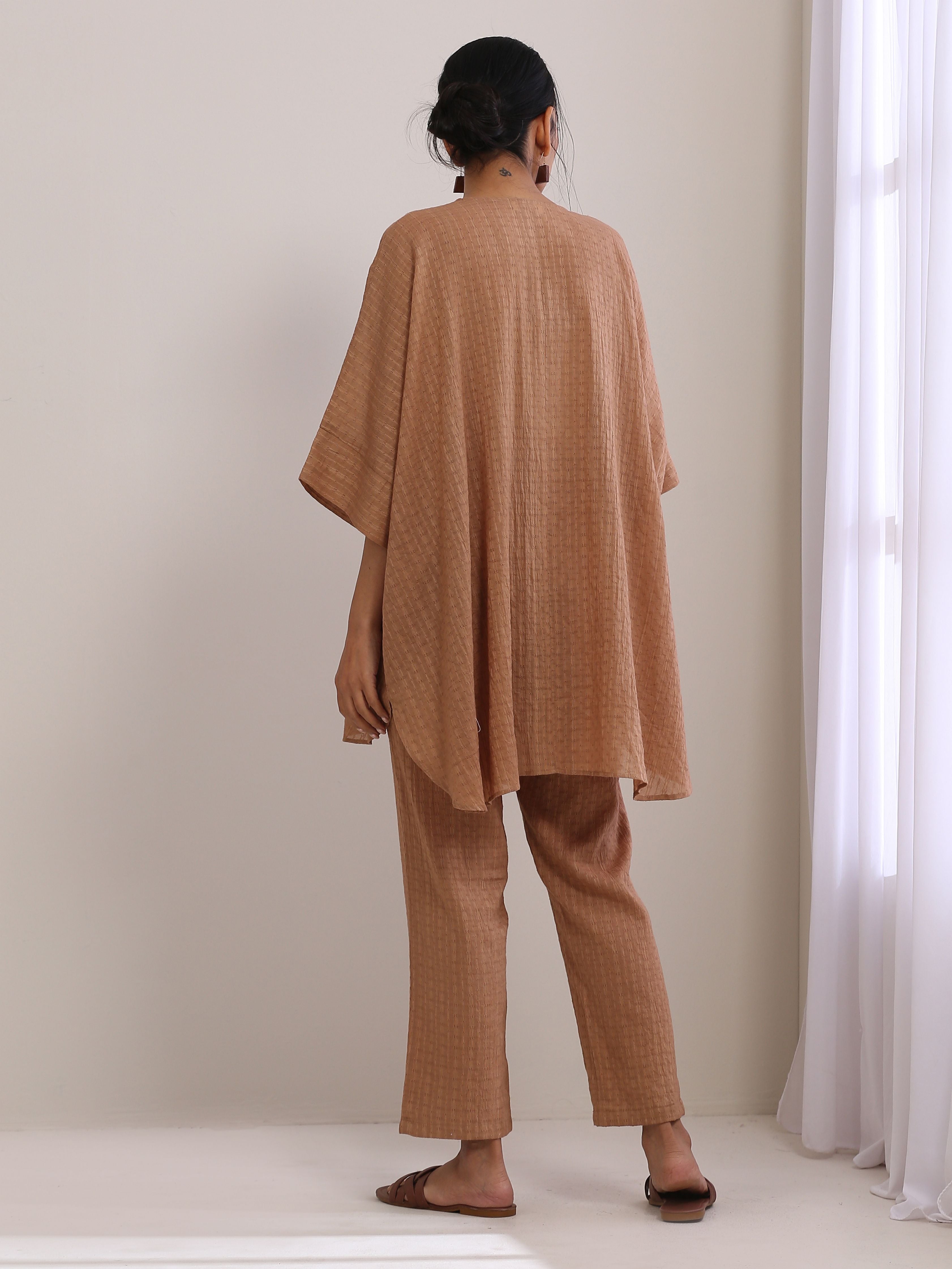 Beige Dobby Boxy Fit High-Low Co-Ord Set