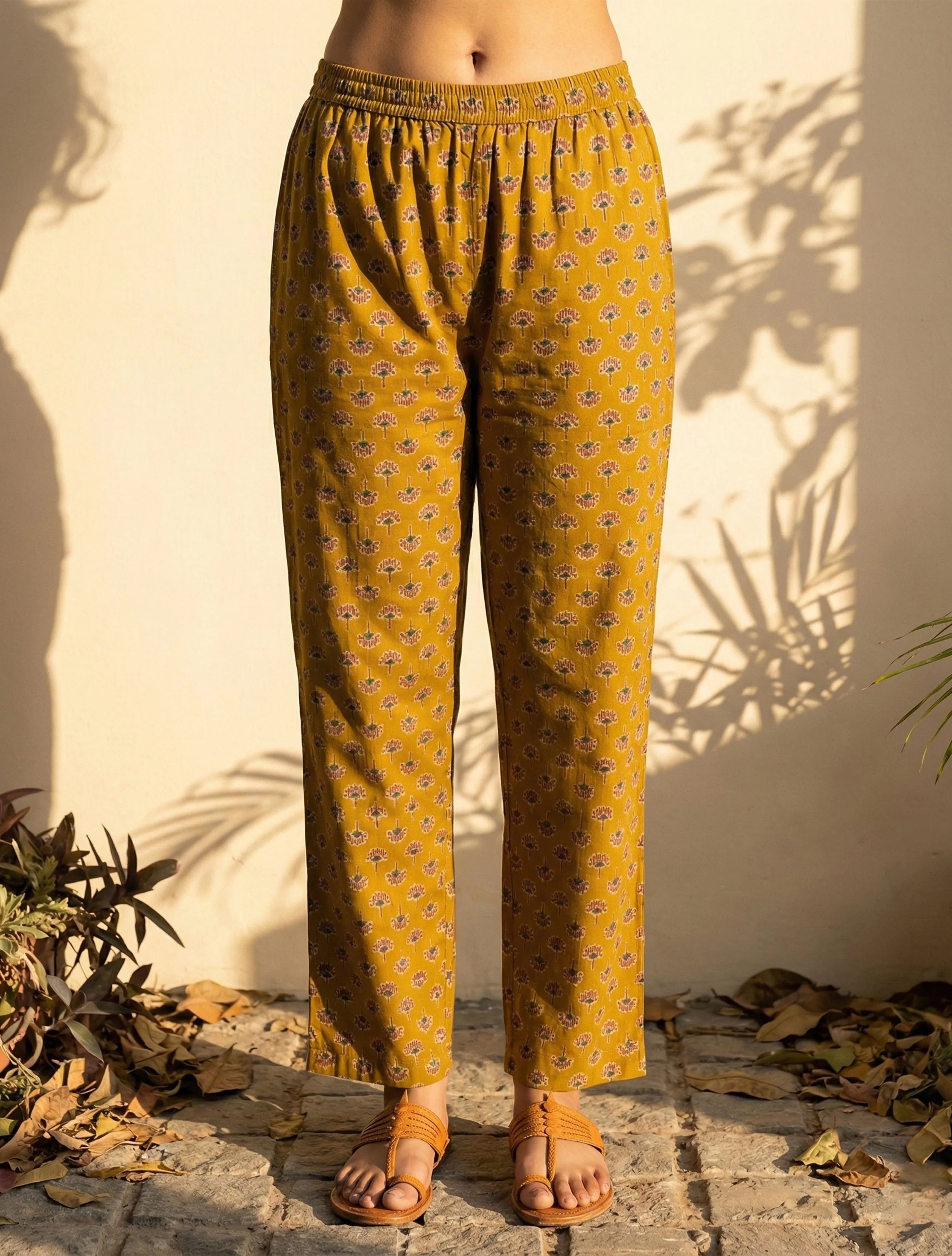 trueBrowns Mustard Floral Print V-Neck Anarkali Kurta Pant Dupatta Set