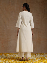 Ivory Gold Cotton Angrakha Kurta Set