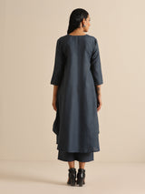 Light Blue Slub Gathered Kurta Pant Set