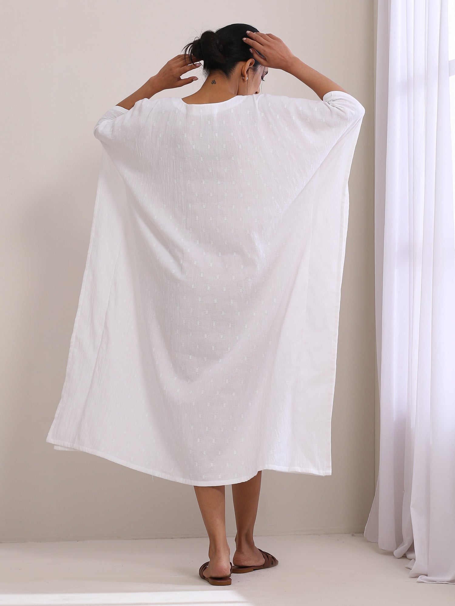 White Dobby Kaftan Dress