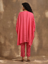 Pink Lehariya Printed Silk Kaftan Co-Ord Set