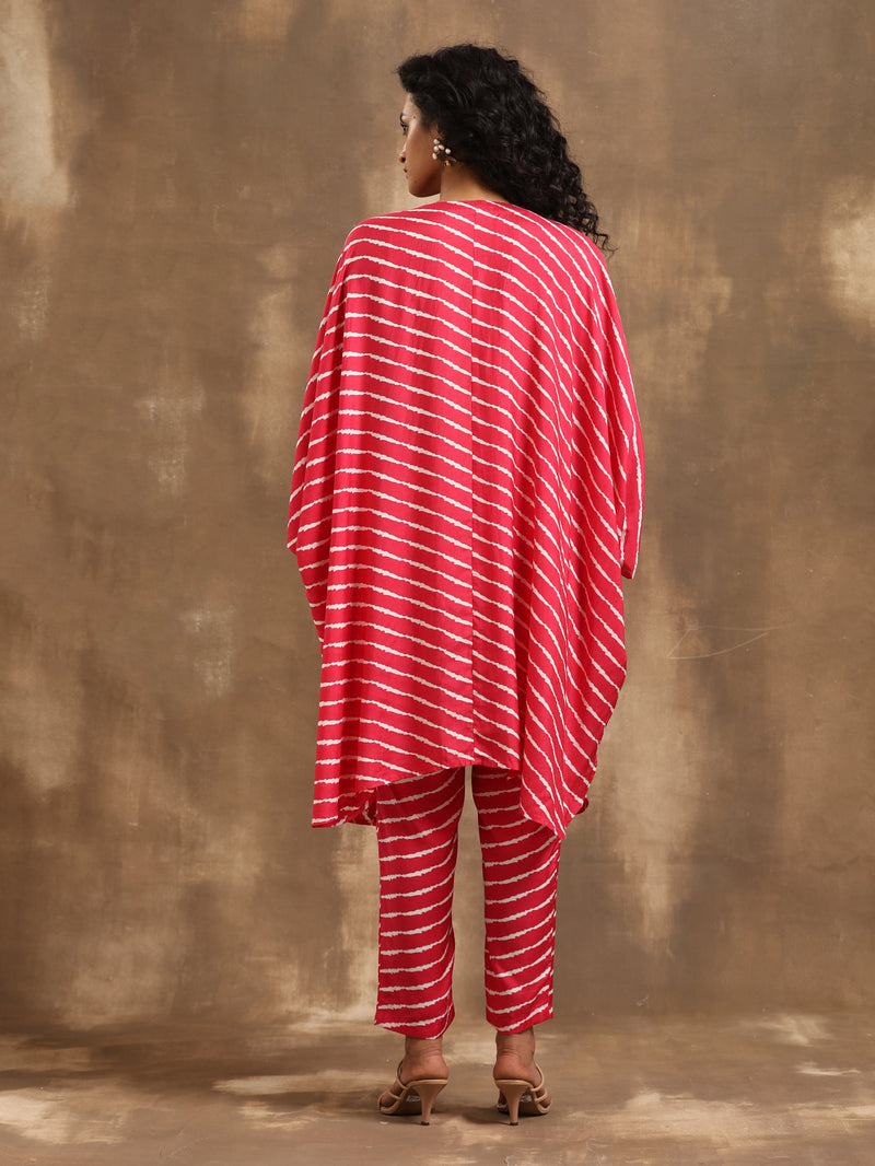 Pink Lehariya Printed Silk Kaftan Co-Ord Set