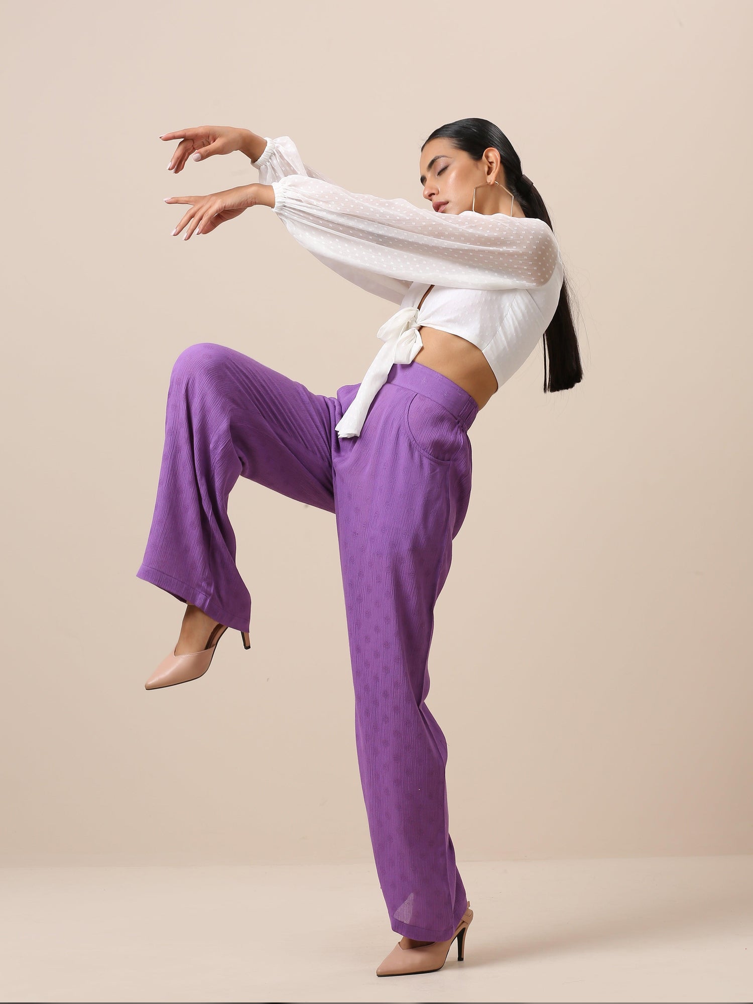 Cotton Purple Weave High Waist Pant - trueBrowns