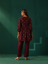 trueBrowns Wine Diamond Viscose Silk Overlap Co-ord Set