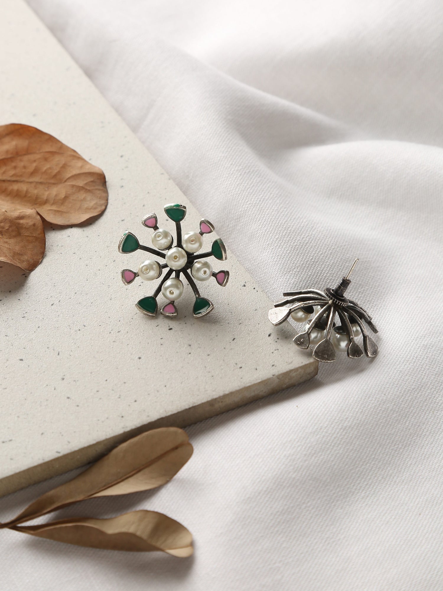 Silver-Plated Pearl Stud Earrings