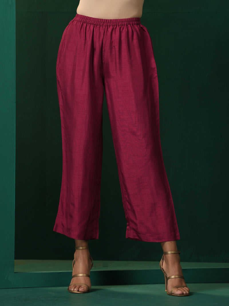 trueBrowns Purple Silk Puff Sleeve Kurta Pant Set
