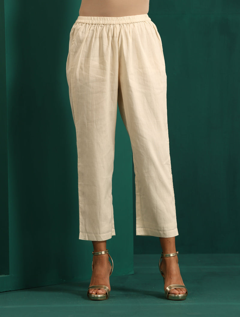 trueBrowns Ivory Embroidered Angrakha Kurta Pant Set