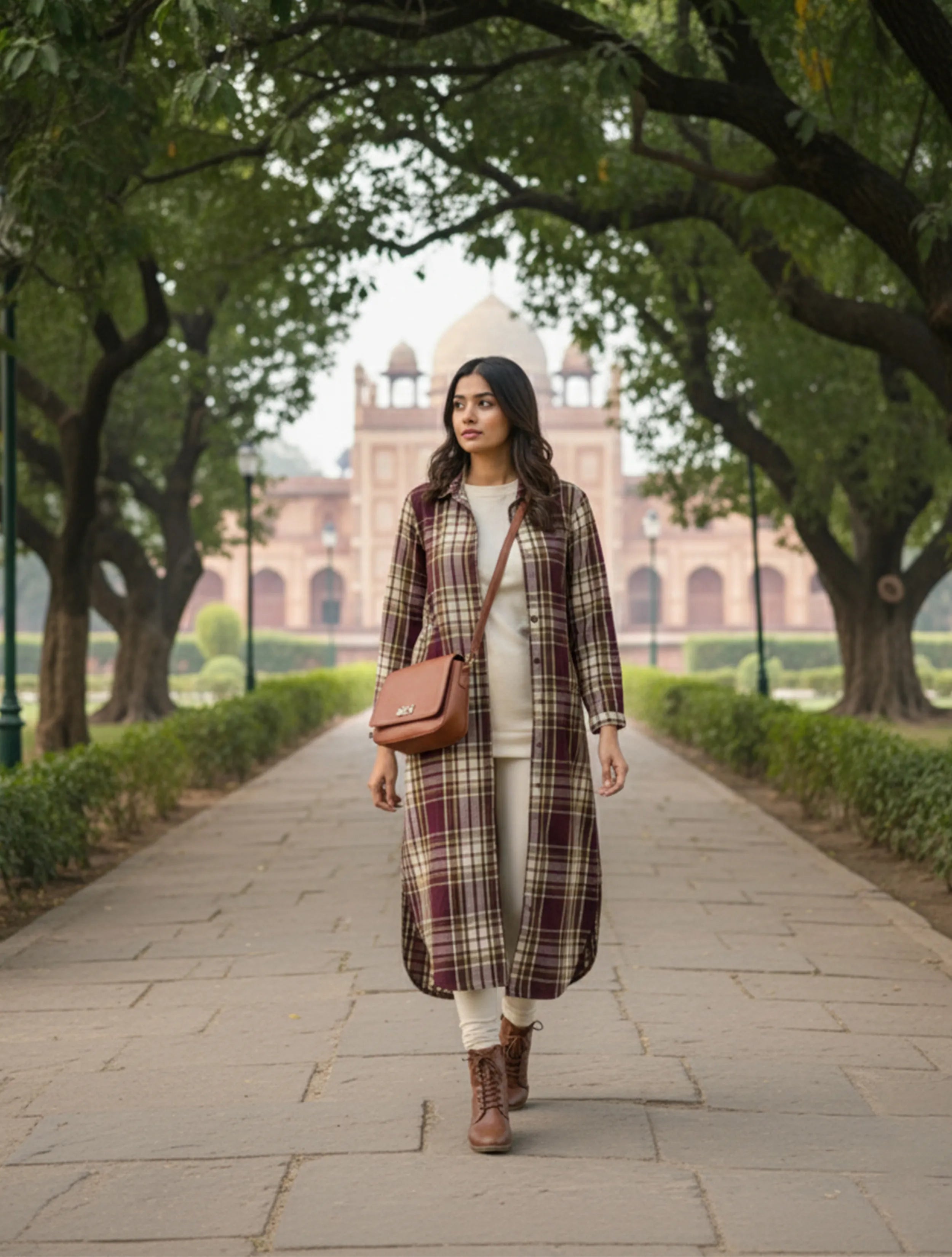 trueBrowns Cola Check Long Shirt Dress