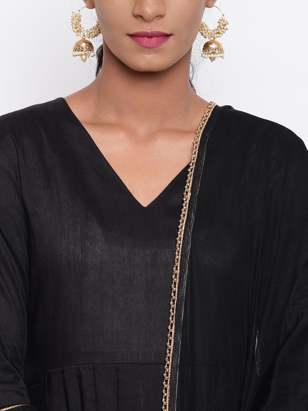 Black Embellished Sleeve Kurta-Pant-Dupatta - trueBrowns