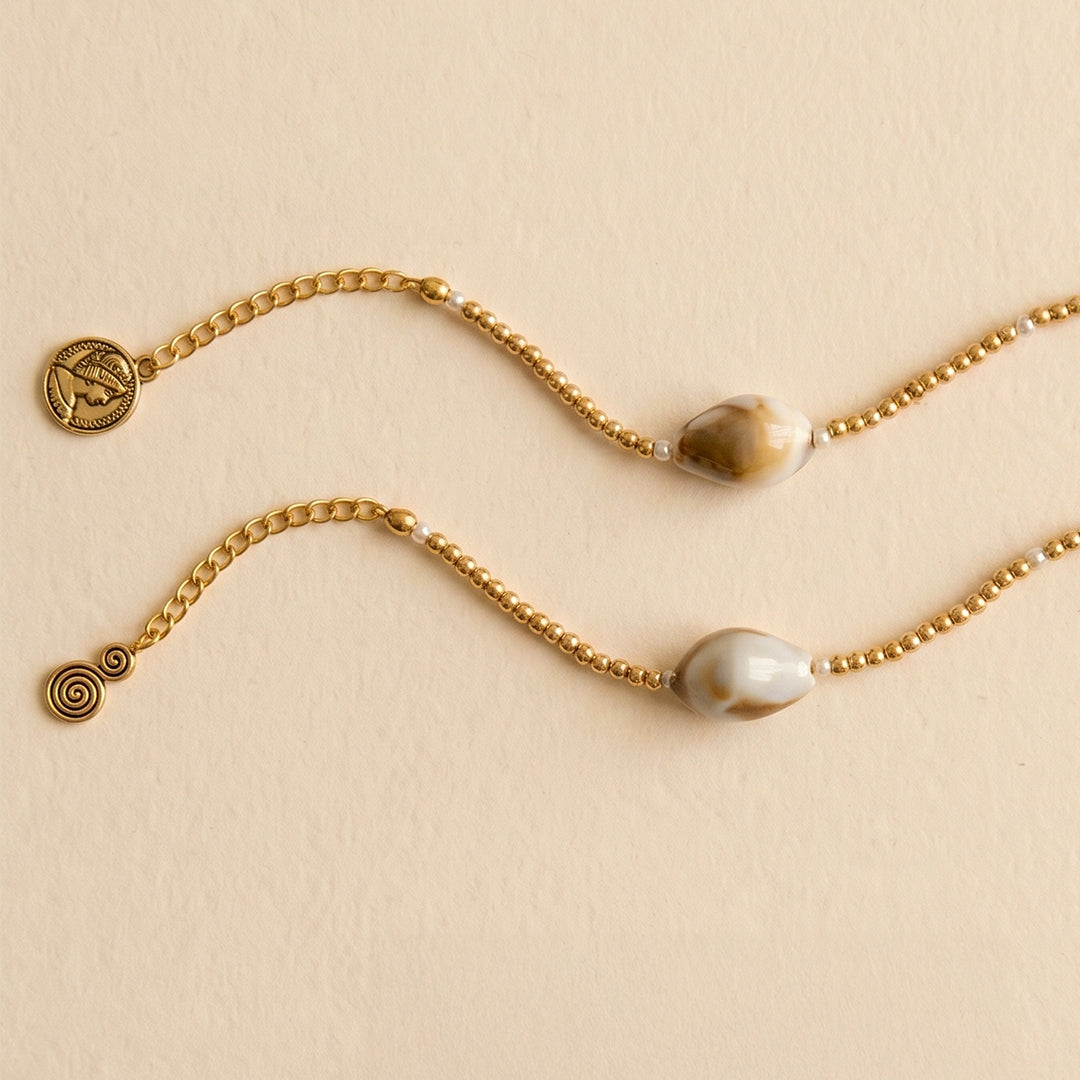 trueBrowns Gold Tone Beads with Shell Couple Bracelet Rakhi