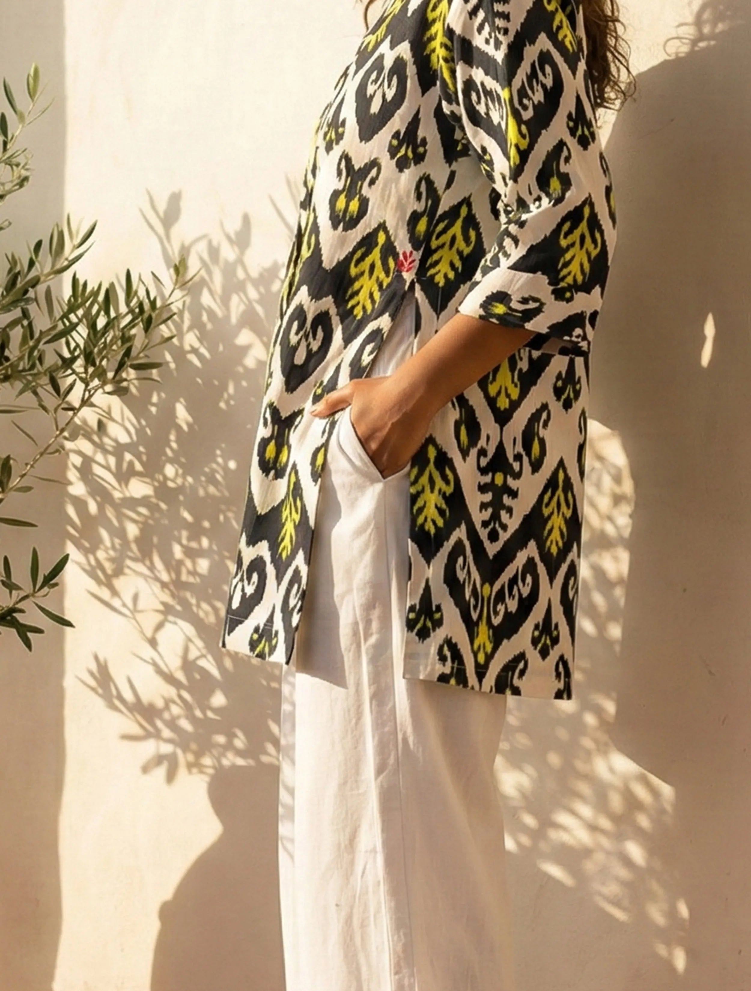 trueBrowns Black White Ikat Print Cotton Poplin Blazer Co-Ord Set