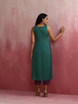 trueBrowns Green Modal High slit Kurta Set