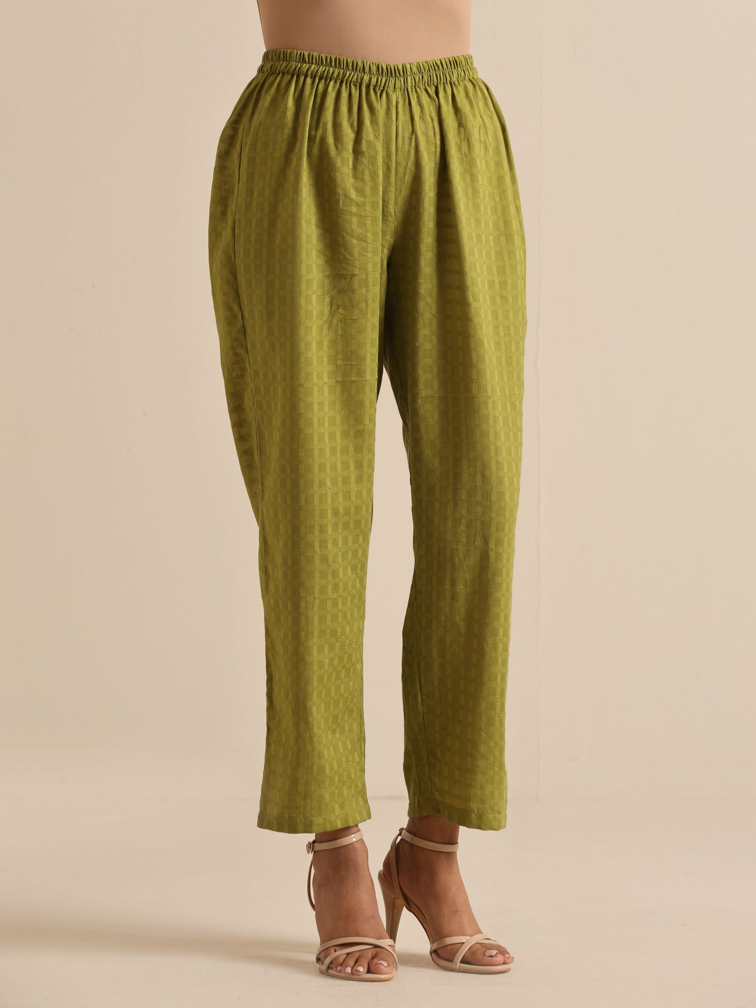 Fresh Green Dobby Puff Sleeve Kurta Pant Set