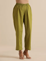 Fresh Green Dobby Puff Sleeve Kurta Pant Set