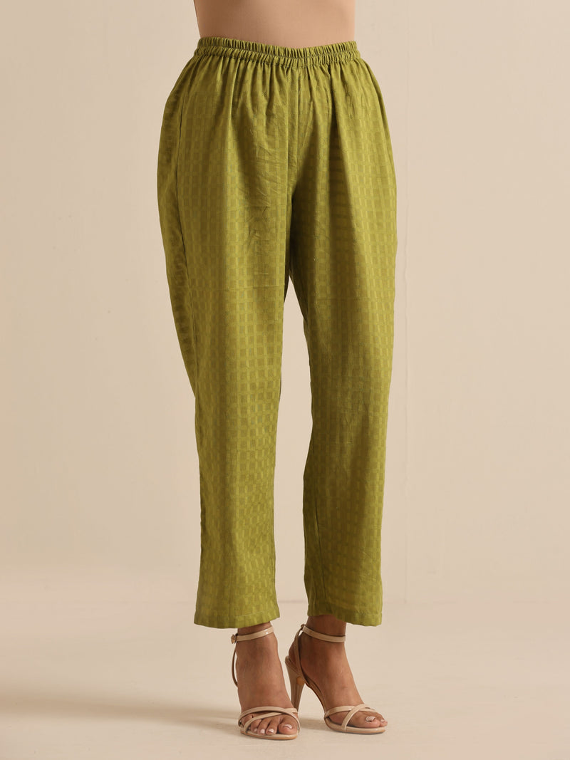 Fresh Green Dobby Puff Sleeve Kurta Pant Set
