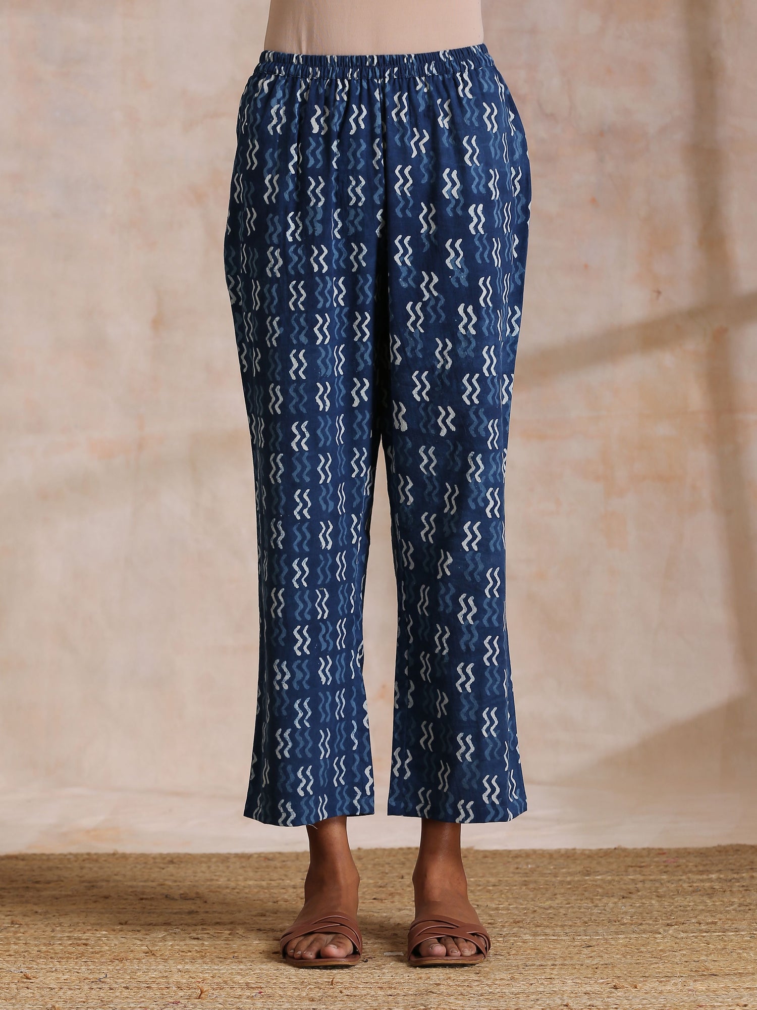 Indigo Dabu Floral Print Cotton Kurta Pant Set
