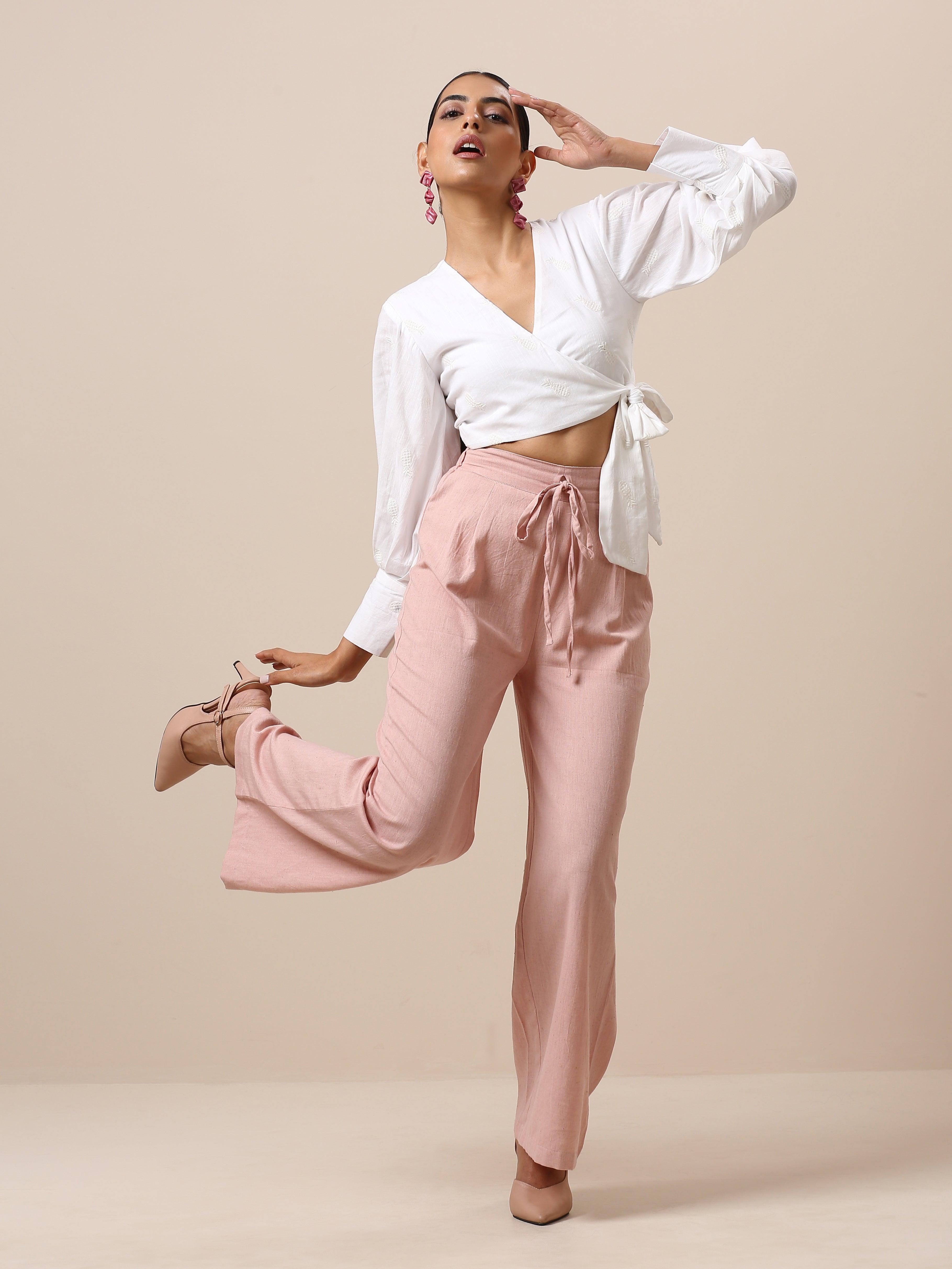 Cotton Rose Pink High Waist Pant - trueBrowns