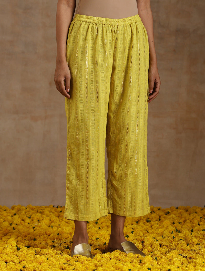 Lime Gold Cotton Relax High Slit Kurta Set